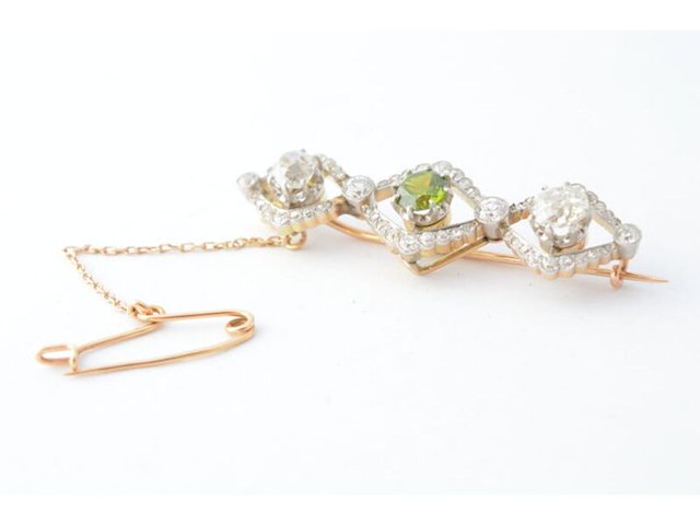 Antieke broche met old cut diamanten en zeldzame demantoiet - afbeelding 5 van  5