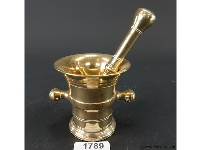 Antieke brons/messing nederlandse knopvijzel met stamper - afbeelding 1 van  5