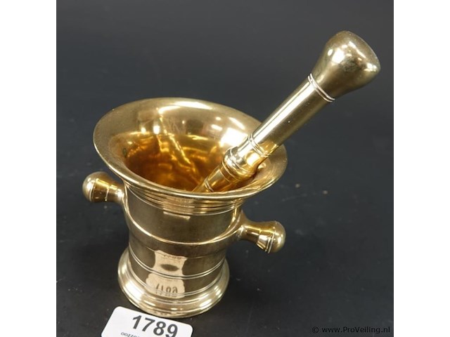 Antieke brons/messing nederlandse knopvijzel met stamper - afbeelding 2 van  5