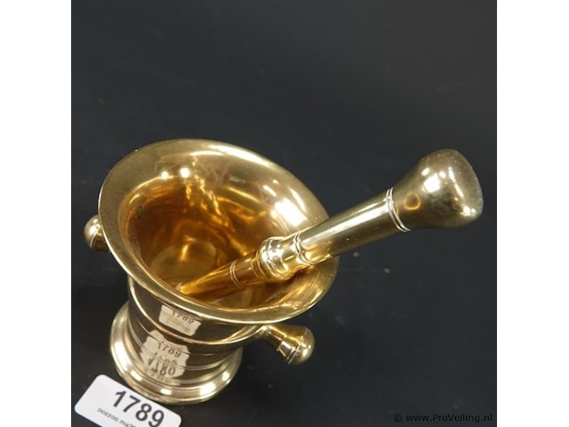 Antieke brons/messing nederlandse knopvijzel met stamper - afbeelding 3 van  5