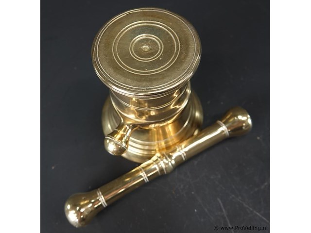 Antieke brons/messing nederlandse knopvijzel met stamper - afbeelding 5 van  5