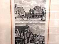 Antieke (ca. 1793) kopergravure titel 'het stadhuis en waag te hoorn. ooster kerk te hoorn'. - afbeelding 2 van  5