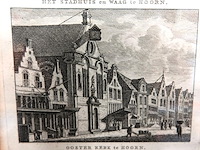 Antieke (ca. 1793) kopergravure titel 'het stadhuis en waag te hoorn. ooster kerk te hoorn'. - afbeelding 4 van  5
