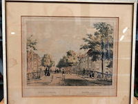 Antieke (ca. 1855) litho "korte voorhout / entrée de la ville du côté du bois" - afbeelding 1 van  5