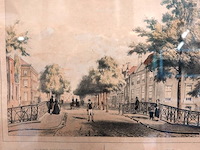 Antieke (ca. 1855) litho "korte voorhout / entrée de la ville du côté du bois" - afbeelding 2 van  5