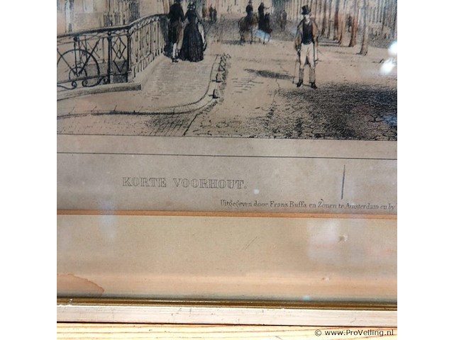 Antieke (ca. 1855) litho "korte voorhout / entrée de la ville du côté du bois" - afbeelding 3 van  5