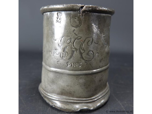 Antieke doorleefde tinnen kroes - afbeelding 2 van  5