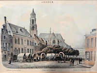 Antieke druk de grote markt in arnhem met de eusebiuskerk op de achtergrond. - afbeelding 2 van  5