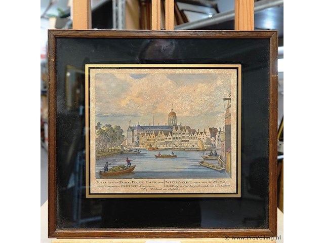 Antieke druk gezigt op amsterdam - afbeelding 2 van  5