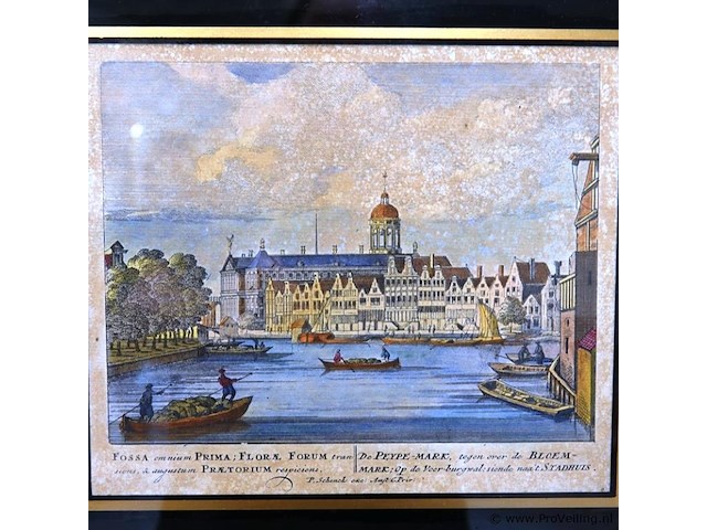 Antieke druk gezigt op amsterdam - afbeelding 3 van  5