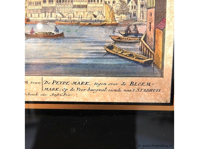Antieke druk gezigt op amsterdam - afbeelding 4 van  5