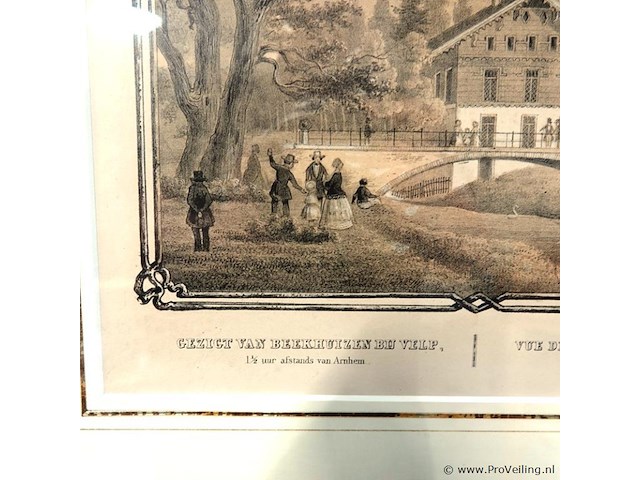 Antieke druk gezigt van beekhuizen bij velp - afbeelding 3 van  5