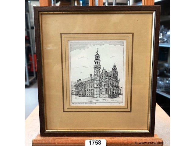 Antieke druk het oude stadhuis van 's gravenhage - afbeelding 1 van  5