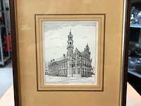 Antieke druk het oude stadhuis van 's gravenhage - afbeelding 1 van  5