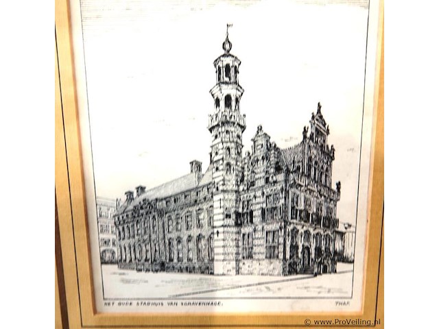 Antieke druk het oude stadhuis van 's gravenhage - afbeelding 2 van  5