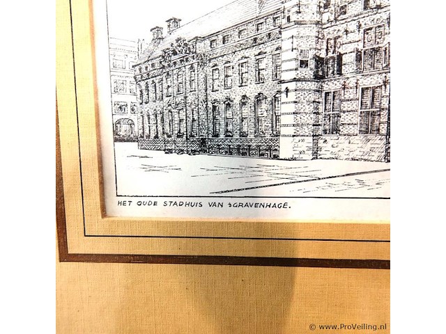 Antieke druk het oude stadhuis van 's gravenhage - afbeelding 3 van  5