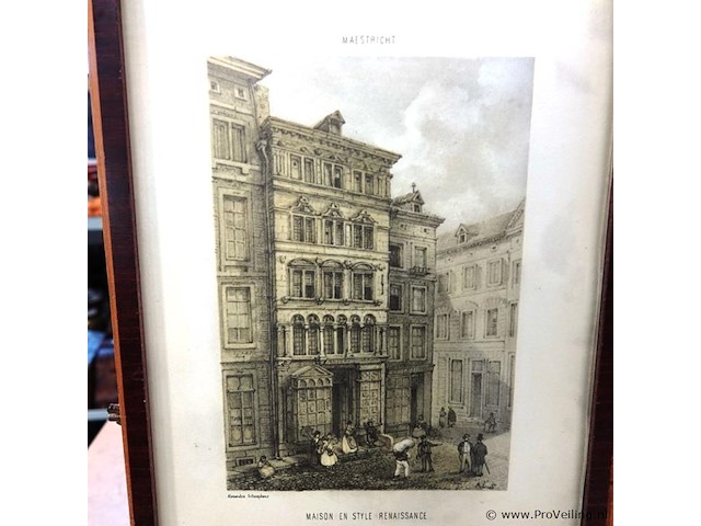 Antieke druk maison en style renaissance (aue du pont) - afbeelding 2 van  5