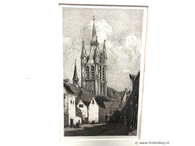 Antieke druk oude kerk te delft - afbeelding 2 van  5