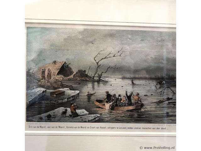 Antieke druk watersnoodramp van 1861 in het land van maas en waal - afbeelding 2 van  5
