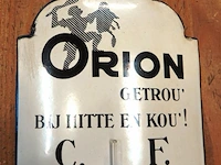 Antieke emaille reclamebuitenthermometer van de oliefabriek 'orion' van jan van heijningen uit zaandam, gemaakt rond 1920 - afbeelding 3 van  6