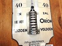 Antieke emaille reclamebuitenthermometer van de oliefabriek 'orion' van jan van heijningen uit zaandam, gemaakt rond 1920 - afbeelding 4 van  6