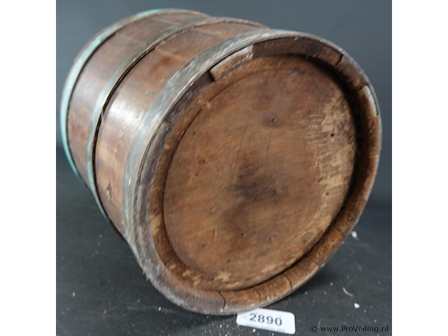 Antieke emmer met houten duimen en koperen hoepels - afbeelding 5 van  5