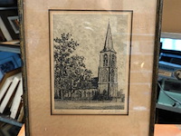 Antieke ets de hervormde kerk in sleen - afbeelding 1 van  5