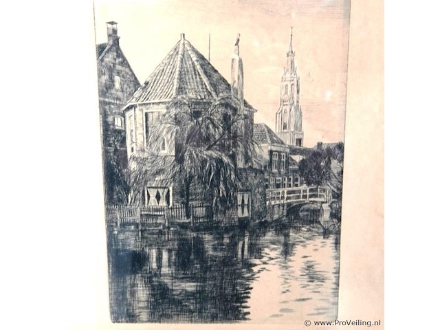 Antieke ets delft - afbeelding 2 van  5