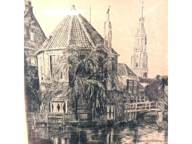 Antieke ets delft - afbeelding 3 van  5