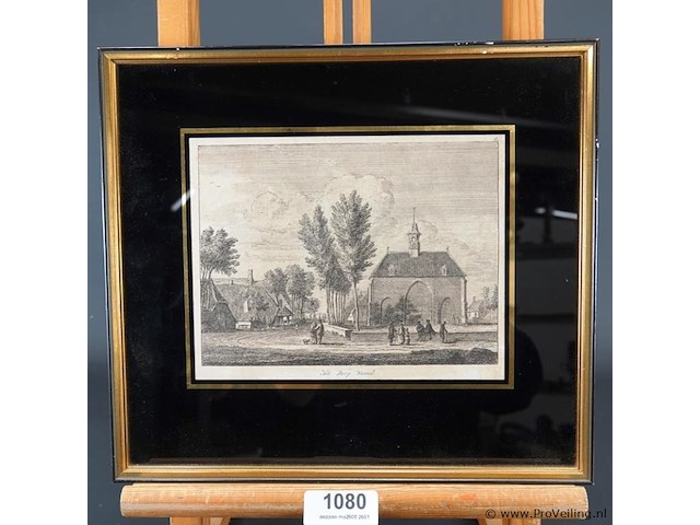 Antieke ets dorp wamel - afbeelding 1 van  5