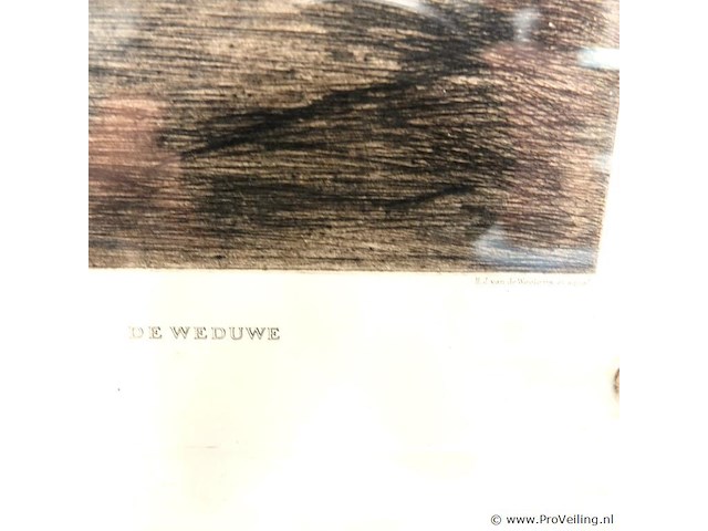 Antieke ets genaamd "de weduwe" van de nederlandse kunstenaar herman johannes van der weele (1852-1930). - afbeelding 4 van  5