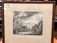 Antieke ets getiteld "de spaansche gezanten, buiten den haage, ontvangen, door prinse maurits, in 't jaar 1608", gemaakt door de nederlandse kunstenaar simon fokke (1712–1784) rond 1753 voor jan wagenaars werk vaderlandsche historie - afbeelding 1 van  5