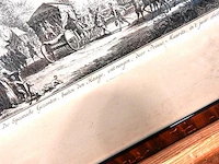 Antieke ets getiteld "de spaansche gezanten, buiten den haage, ontvangen, door prinse maurits, in 't jaar 1608", gemaakt door de nederlandse kunstenaar simon fokke (1712–1784) rond 1753 voor jan wagenaars werk vaderlandsche historie - afbeelding 3 van  5