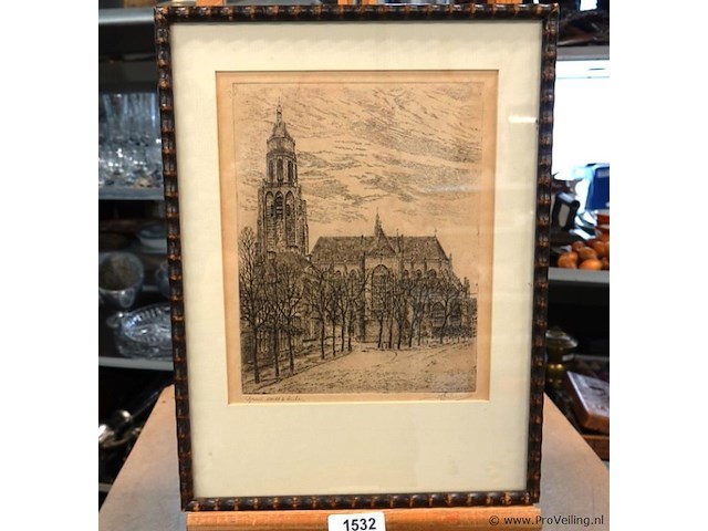 Antieke ets grote markt arnhem - afbeelding 1 van  5
