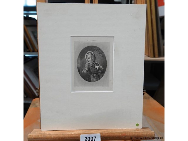 Antieke ets in passe-partout - afbeelding 1 van  5