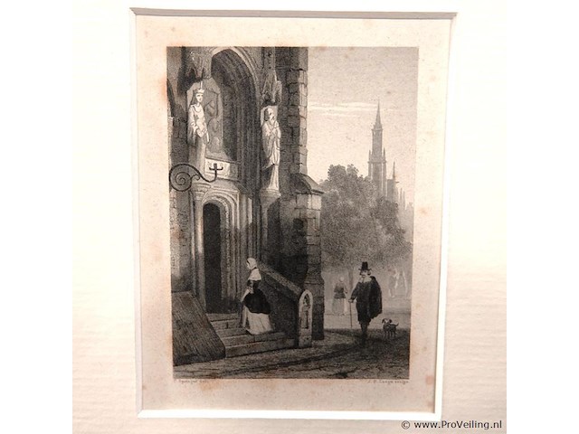 Antieke ets in passe-partout - afbeelding 2 van  5