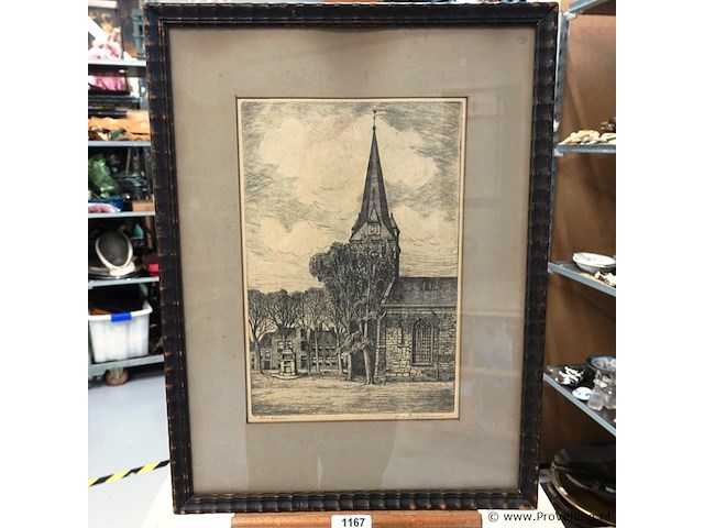 Antieke ets nederlandse hervormde kerk in enschede - afbeelding 1 van  5
