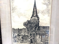 Antieke ets nederlandse hervormde kerk in enschede - afbeelding 2 van  5