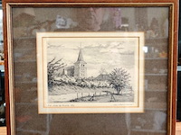 Antieke ets r.k. kerk te mook - afbeelding 1 van  5