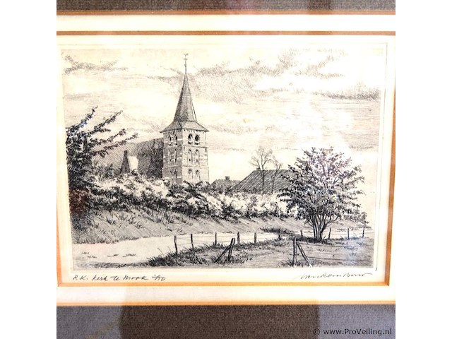 Antieke ets r.k. kerk te mook - afbeelding 2 van  5