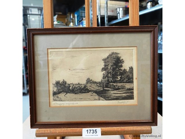 Antieke ets 't bruggetje - afbeelding 1 van  4