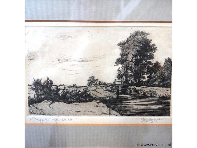 Antieke ets 't bruggetje - afbeelding 2 van  4