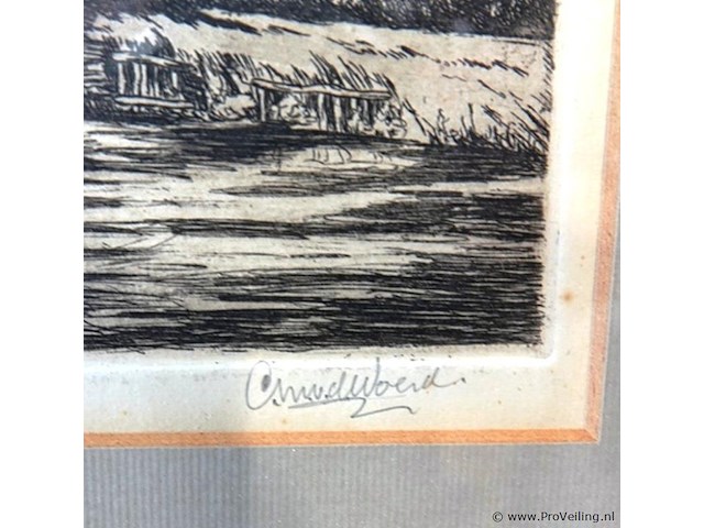 Antieke ets 't bruggetje - afbeelding 3 van  4