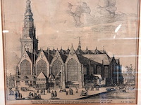 Antieke ets van de oude kerk in amsterdam - afbeelding 2 van  5