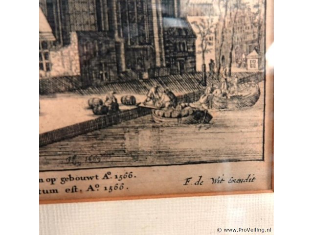 Antieke ets van de oude kerk in amsterdam - afbeelding 4 van  5