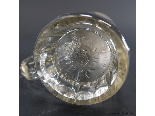 Antieke glazen bierpul met een tinnen deksel, vergelijkbaar met modellen uit duitsland rond 1900. - afbeelding 5 van  5