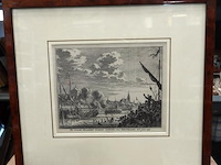 Antieke gravure de overste maarten schenk verdrinkt voor nieuwmegen in 't jaar 1589