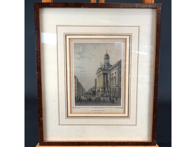 Antieke gravure het stadhuis van rotterdam - afbeelding 2 van  5