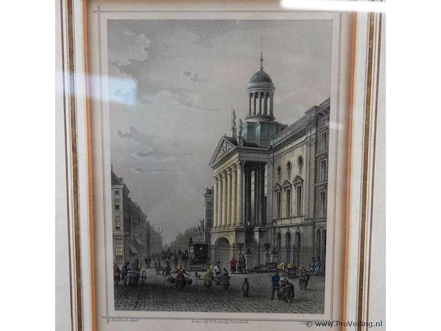 Antieke gravure het stadhuis van rotterdam - afbeelding 3 van  5