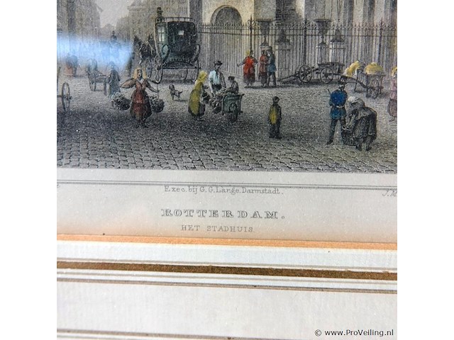 Antieke gravure het stadhuis van rotterdam - afbeelding 4 van  5